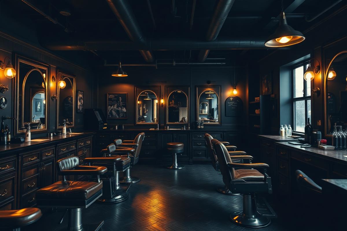 Interior escuro da barbearia